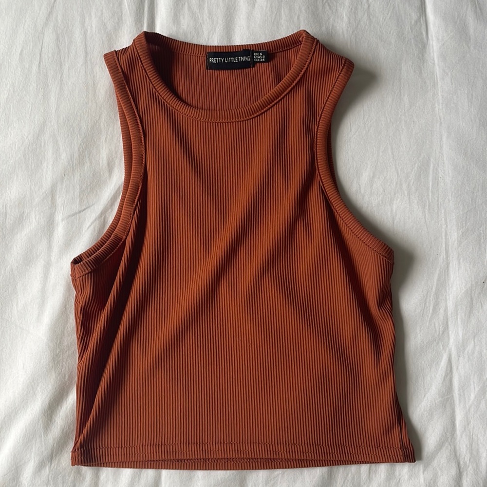 Pretty little thing, brown ribbed tank top